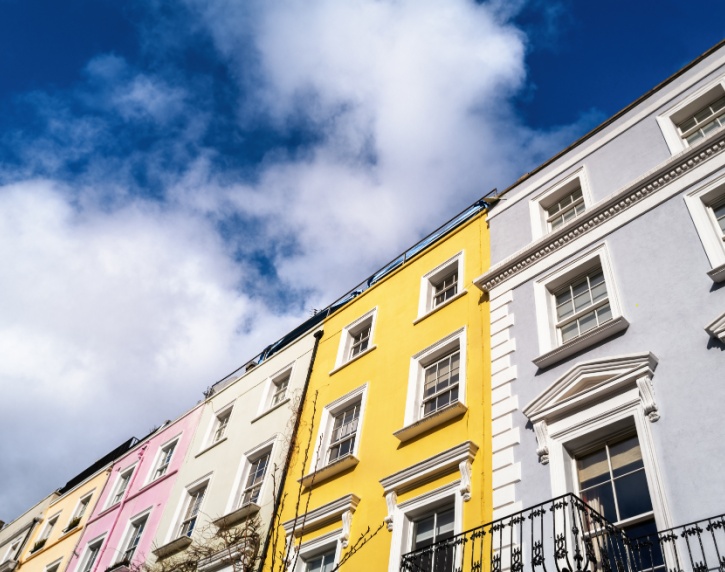 Colourful townhouses in London.